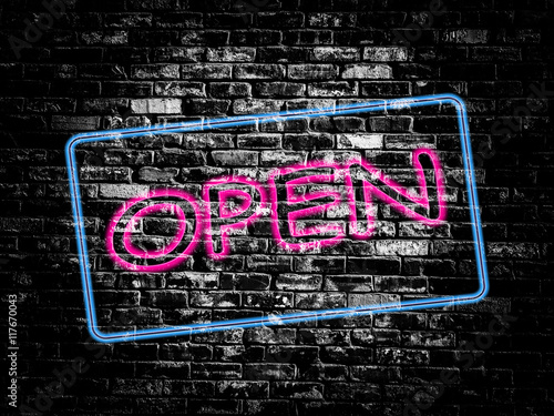 Open sign on old black vint...