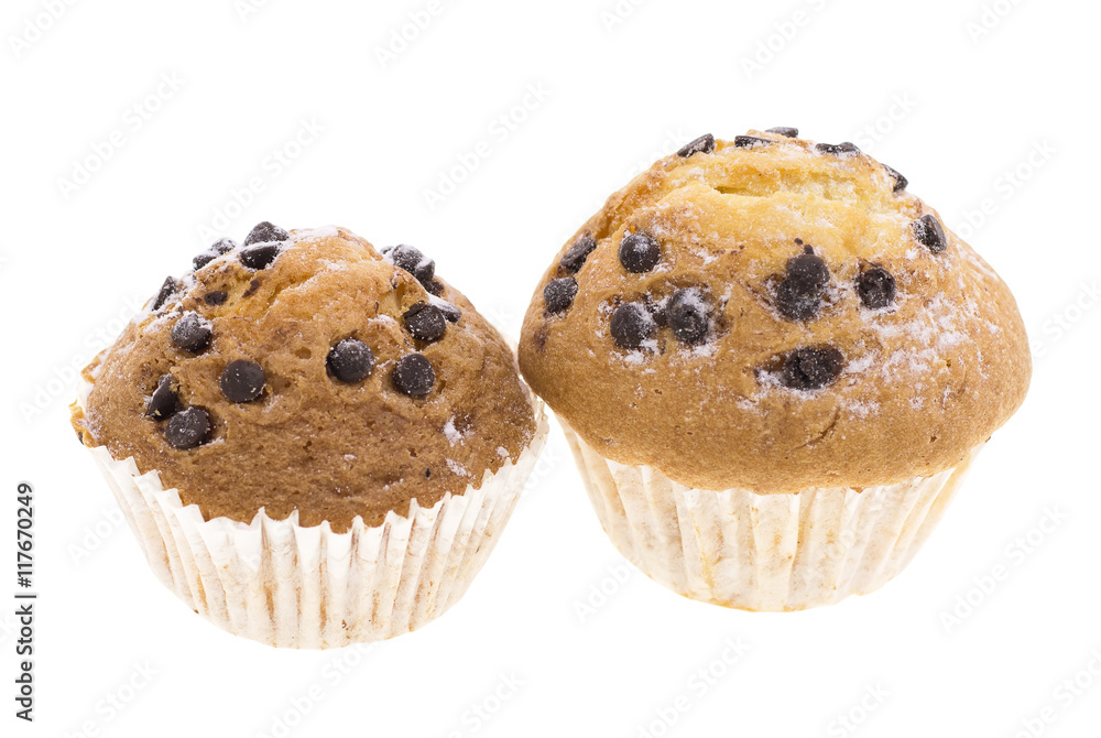 chocolate chip muffin isolated on white background chocolate chip muffin isolated on white background