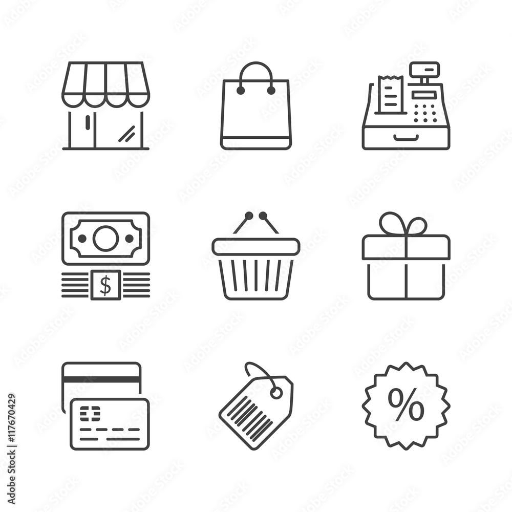basic store thin line icons basic store thin line icons