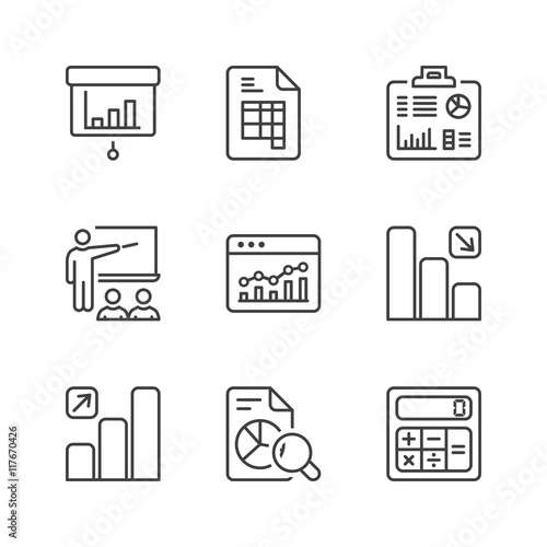 basic statistics thin line icons