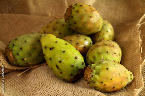 Some prickly pears on jute.