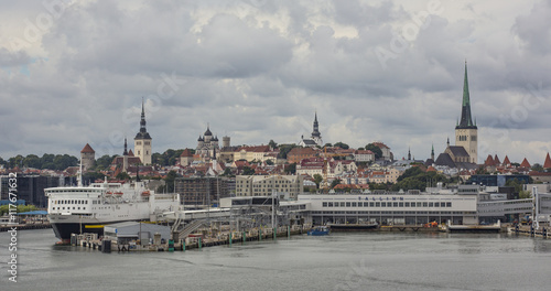 Cityscape of old town Tallinn from the sea