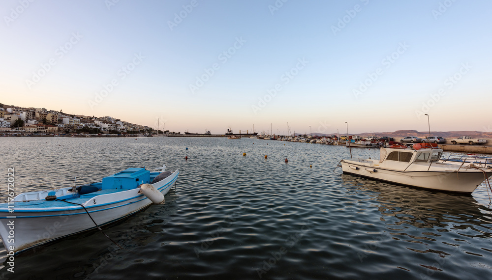 Motorboats at harbour of Sitia town on Crete island