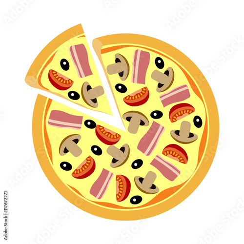 Assorted pizza with mushrooms, tomatoes, olives