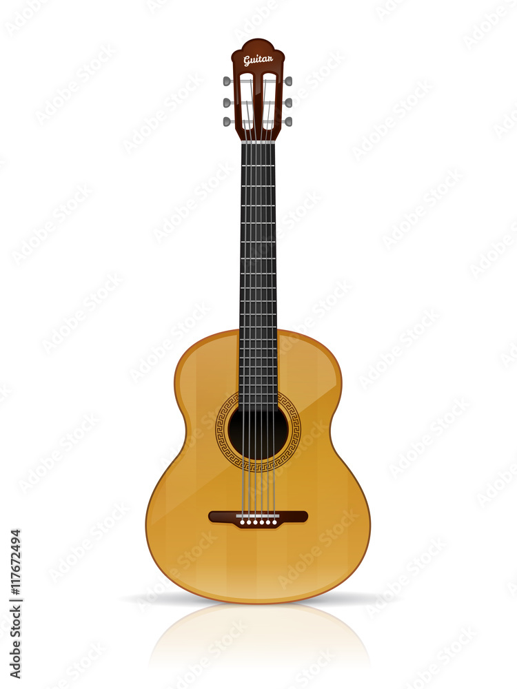 Classic acoustic guitar vector illustration isolated on white