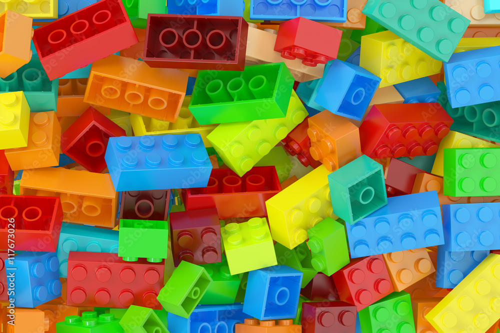 Obraz premium Plastic building blocks background, 3D rendering