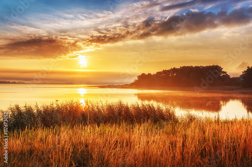 Sunrise landscape at Northern sea, Sweden.