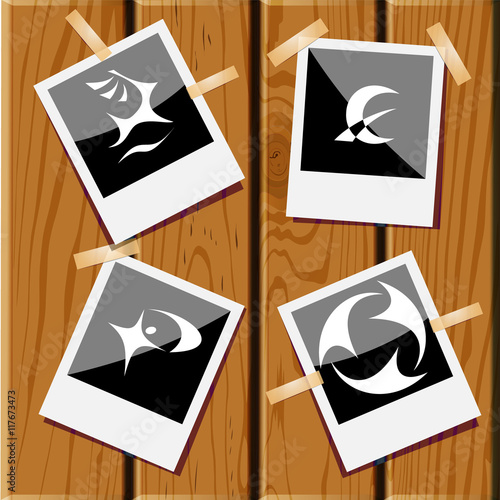 recycle symbol, monetary sign, abstract little man, deer.