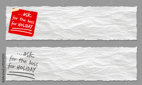Set of two banners with crumpled paper and the words ask for the