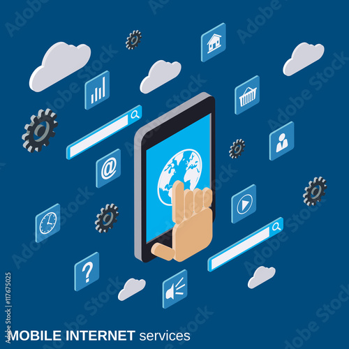 Mobile internet services flat isometric vector illustration