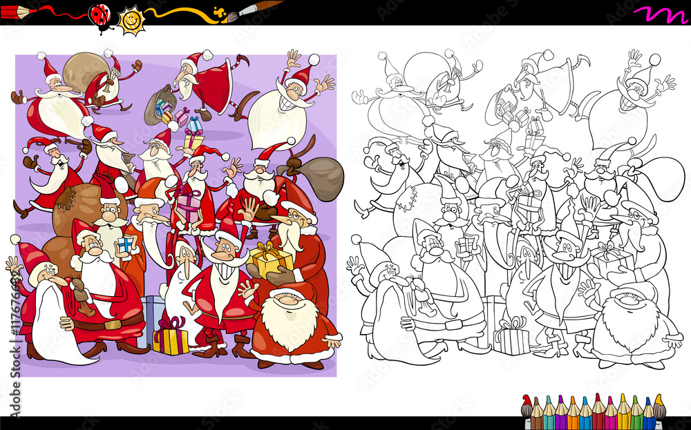 santa characters coloring book