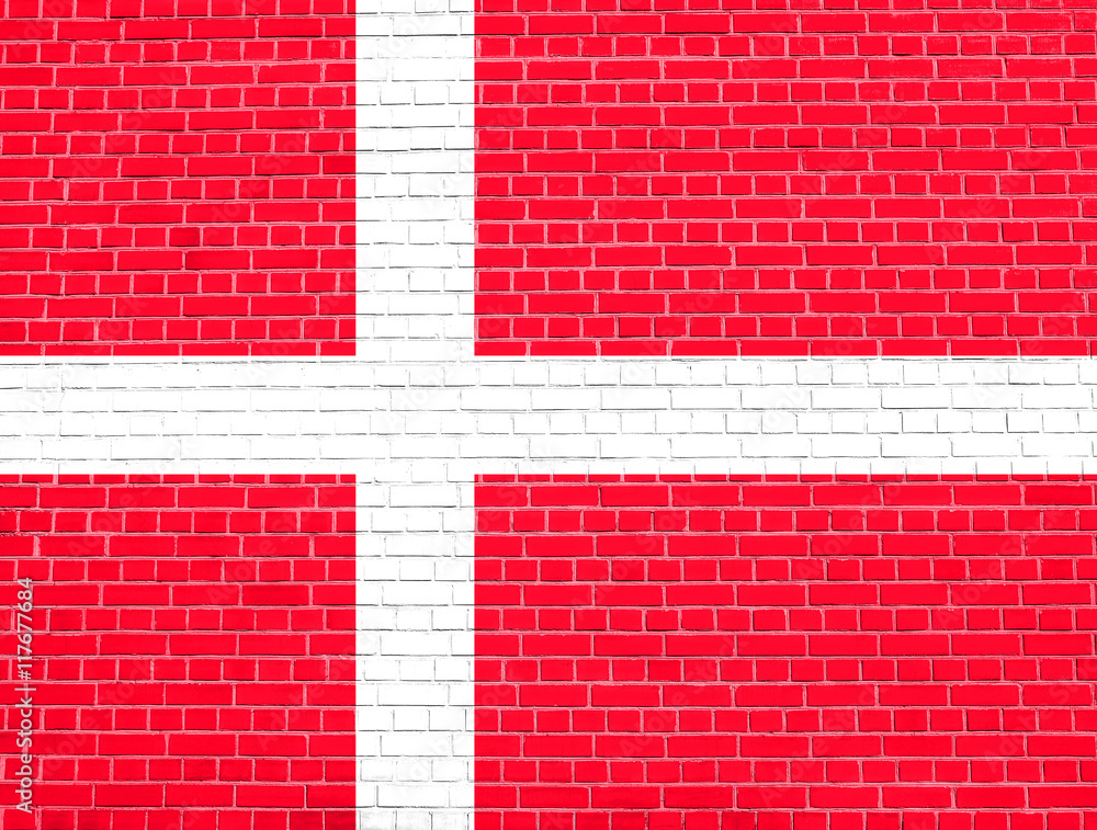 Flag of Denmark on brick wall texture background