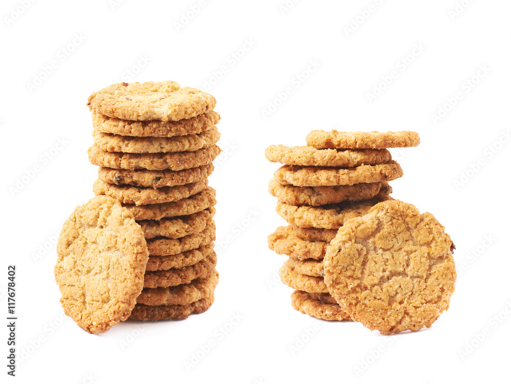 Pile stack of oatmeal cookies isolated Pile stack of oatmeal cookies isolated