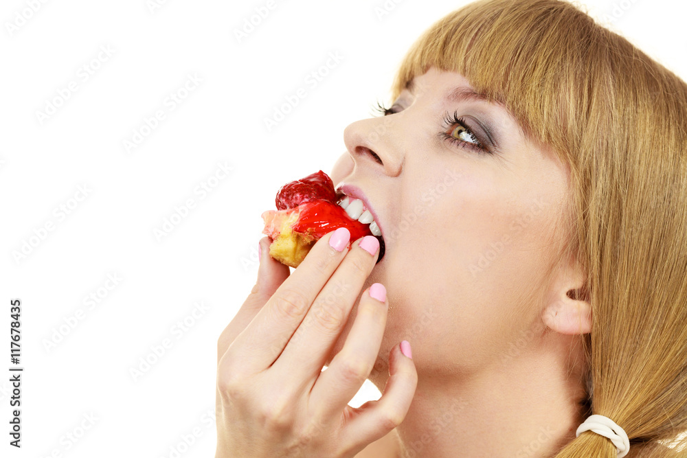 Woman eating cupcake sweet food Woman eating cupcake sweet food