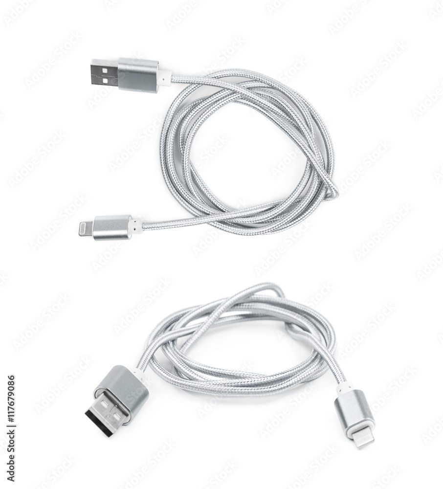 Folded USB lightning cable isolated Folded USB lightning cable isolated