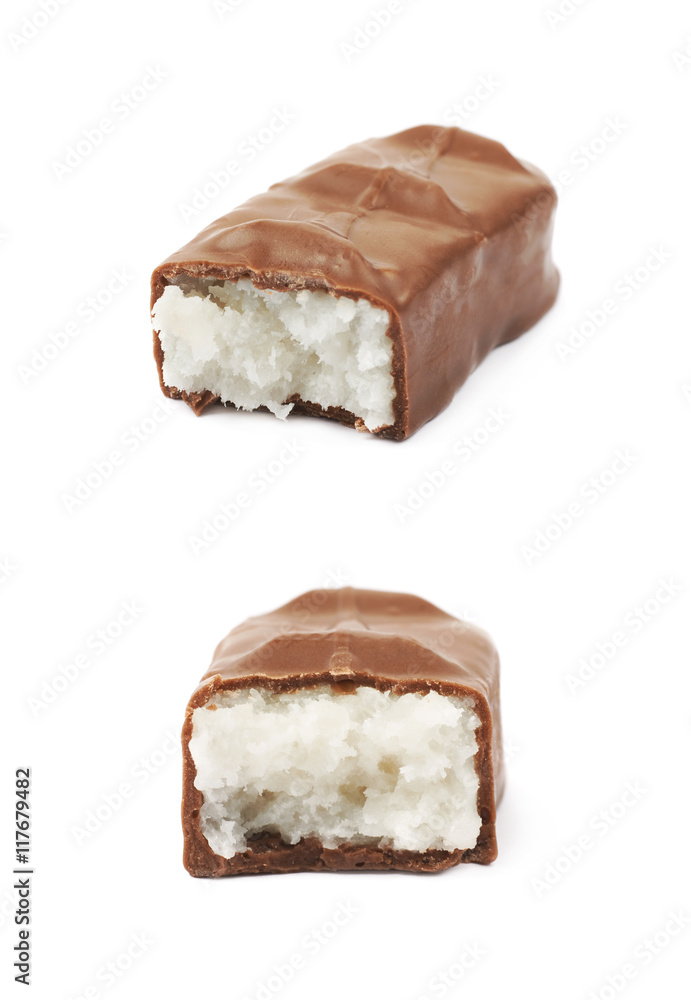 Coconut filled chocolate bar isolated Coconut filled chocolate bar isolated