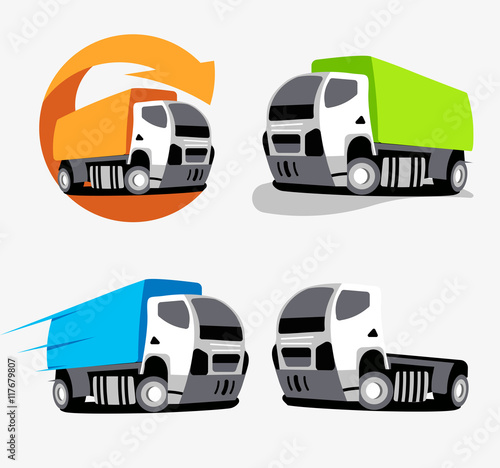 Isolated colorful truck vector logo set. Vehicles collection. Cars group icons.