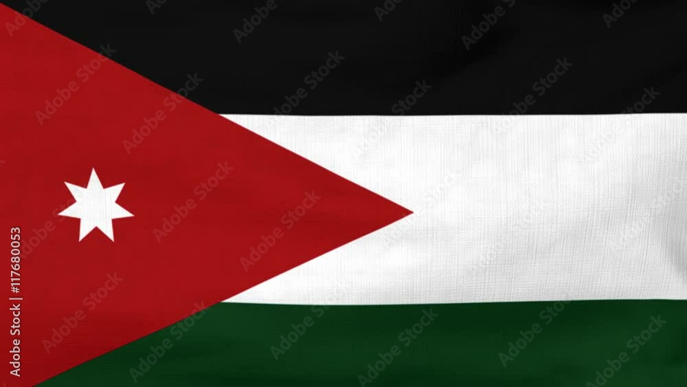 National flag of Jordan flying and waving on the wind. Sate symbol of Jordanian nation and government. Computer generated animation. National flag of Jordan flying and waving on the wind. Sate symbol of Jordanian nation and government. Computer generated animation.