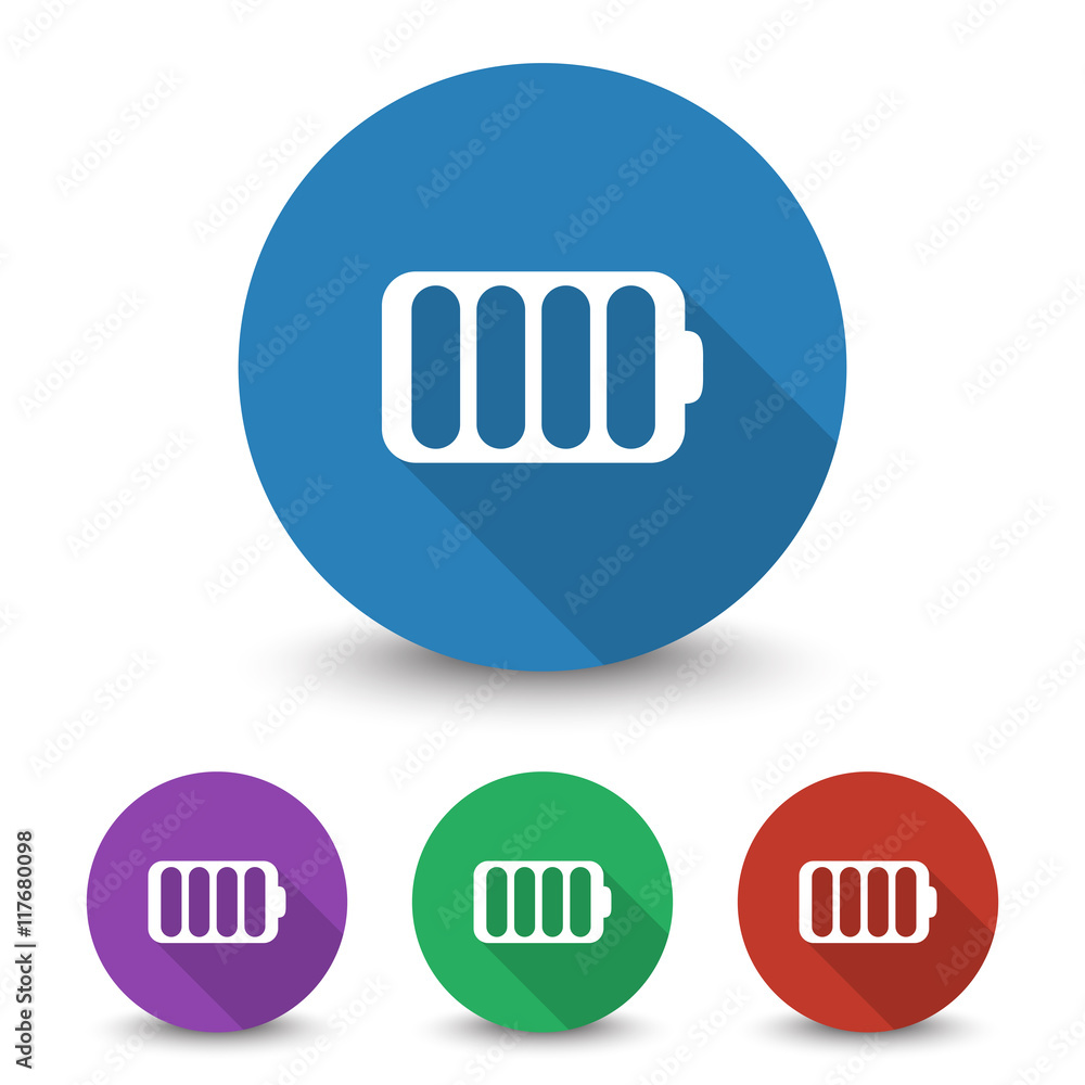 White Battery icon in different colors set White Battery icon in different colors set