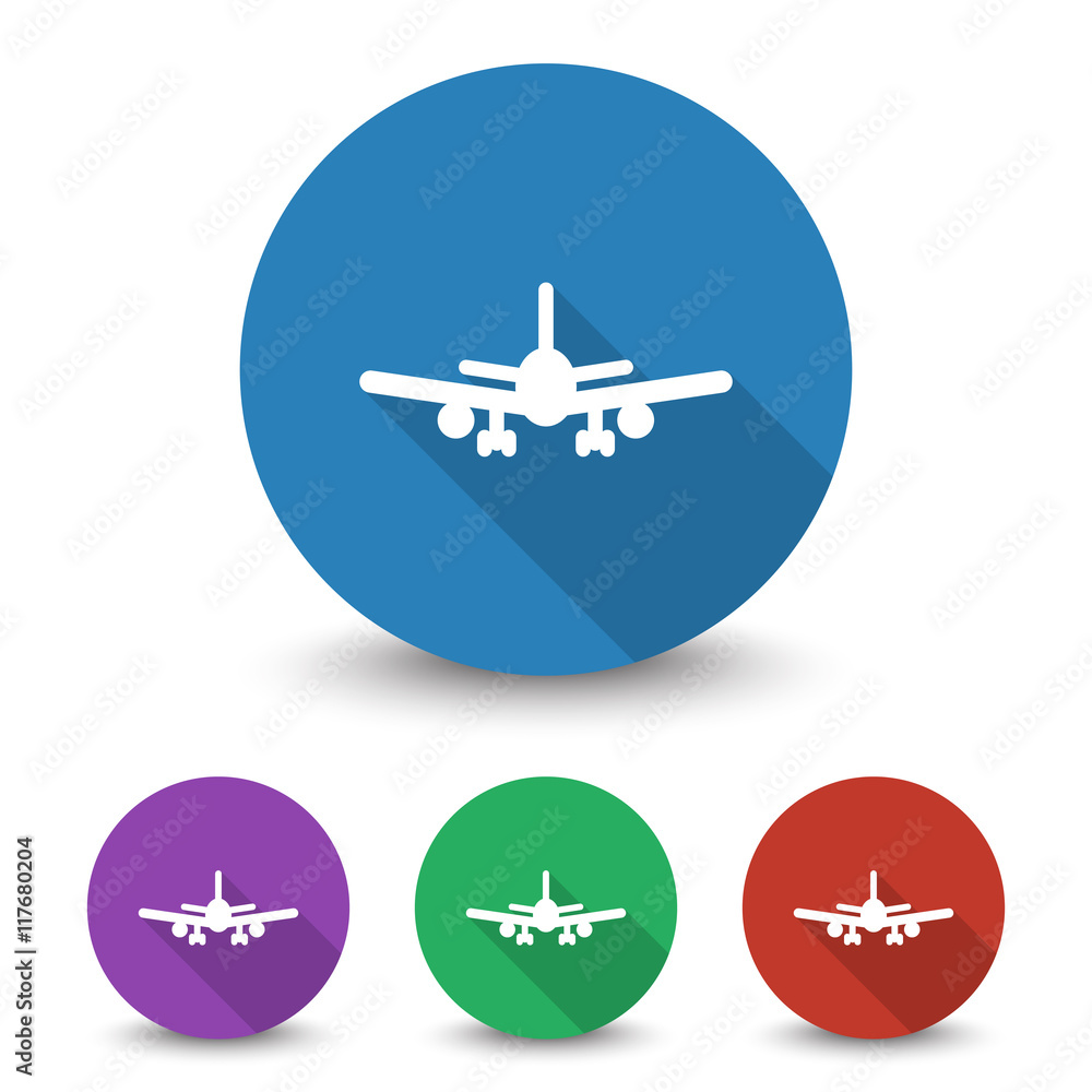 White Airplane icon in different colors set White Airplane icon in different colors set