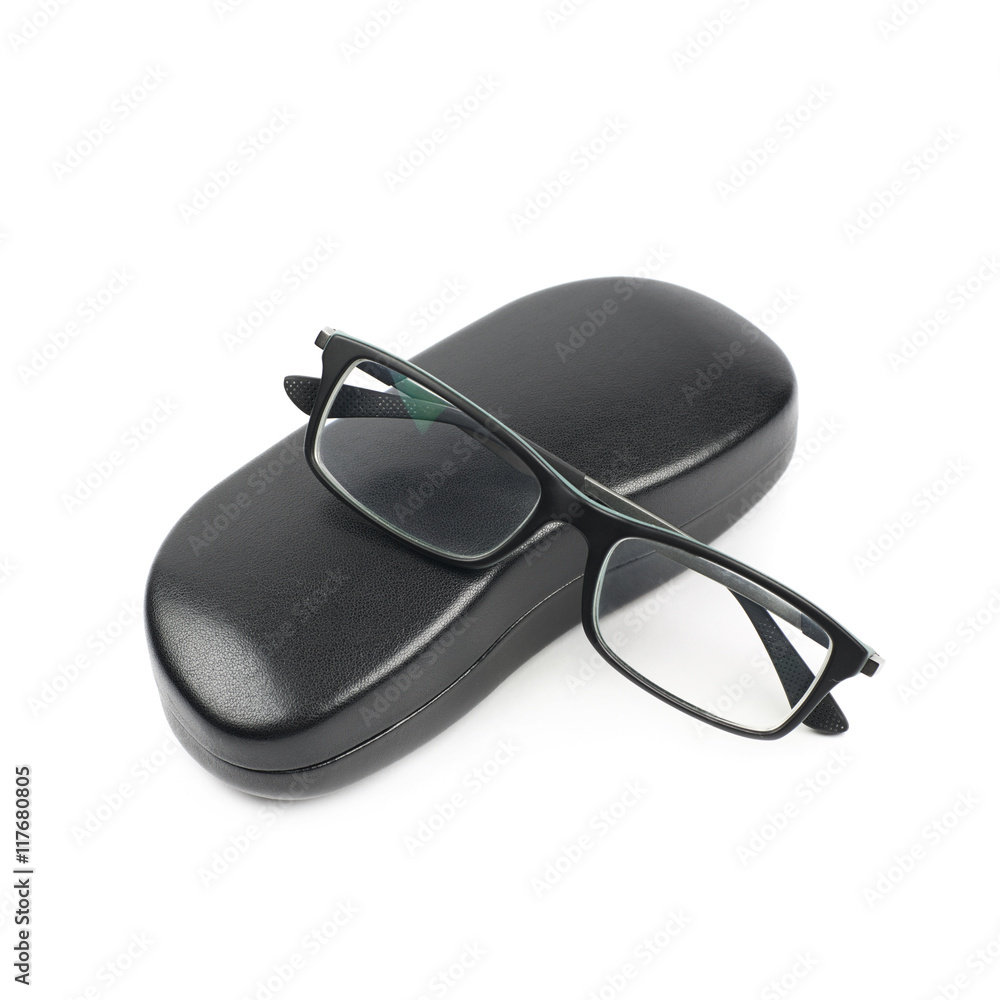 Black leather case for glasses isolated Black leather case for glasses isolated