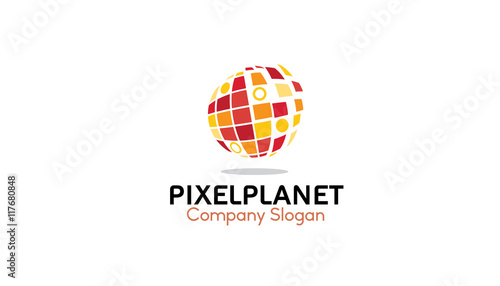 Pixel Planet Logo Design Illustration