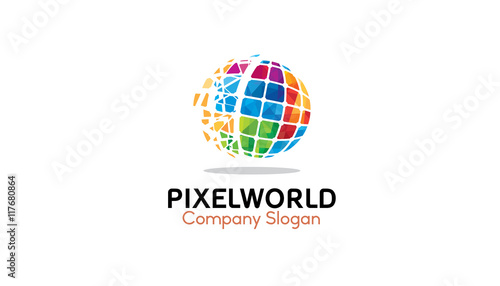 Pixel World Logo Design Illustration