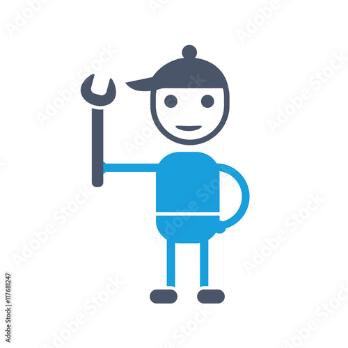 Handyman mechanic character holding a wrench icon.