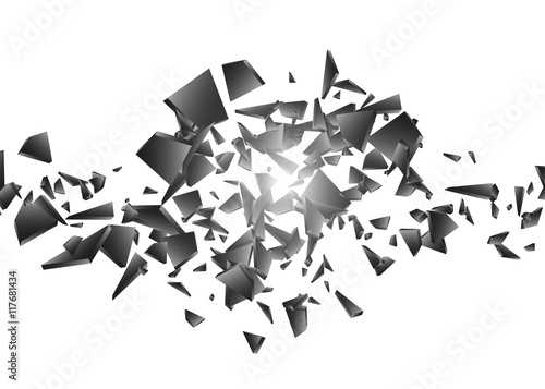 Black explosion on white background. Explosion cloud of black pieces. Abstract vector illustration