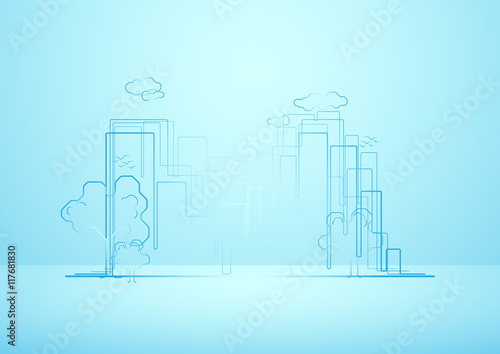 Outline city in Soft blue Background. Outline concept Design