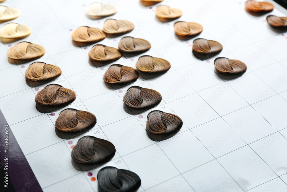 Palette of different colors to hair dye at hairdressing salon Palette of different colors to hair dye at hairdressing salon
