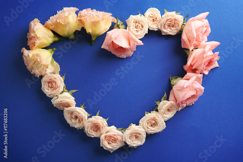 Heart shaped roses on blue background © Africa Studio