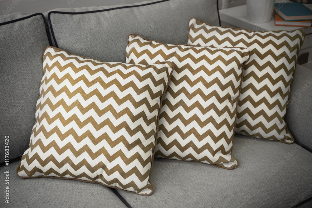 Comfortable sofa with pillows in the room Comfortable sofa with pillows in the room