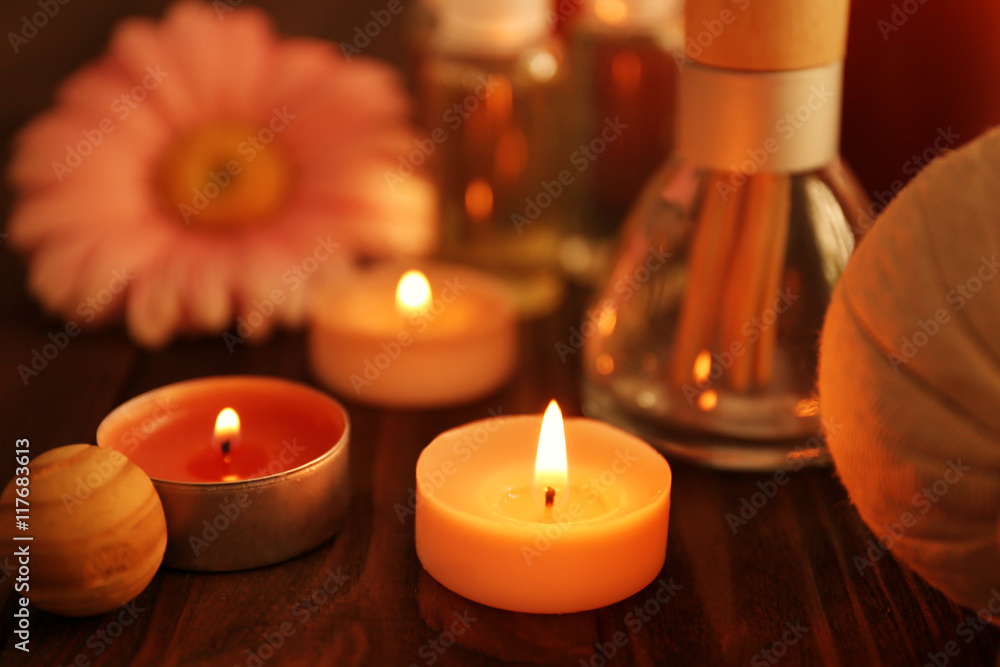 Composition of spa treatments and gerbera flower Composition of spa treatments and gerbera flower