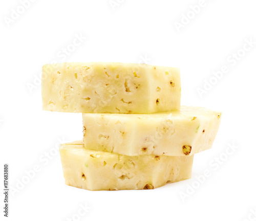 Pile of pineapple slices isolated