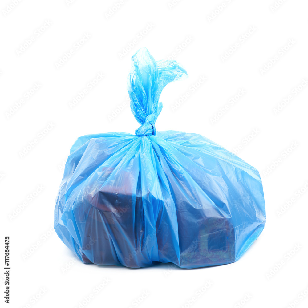 Blue plastic garbage bag isolated Blue plastic garbage bag isolated