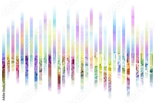 cityscape viewed through striped pattern  abstract image visual