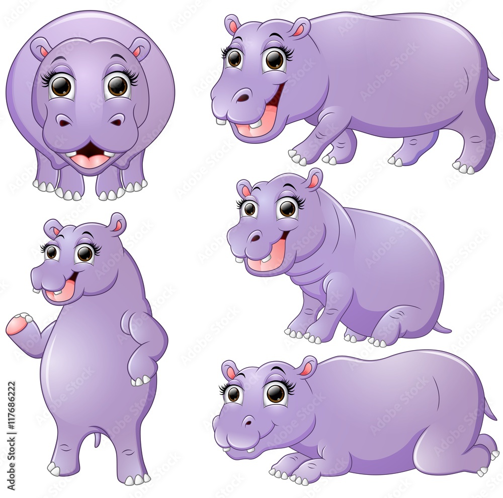 Obraz premium Hippo cartoon set collection