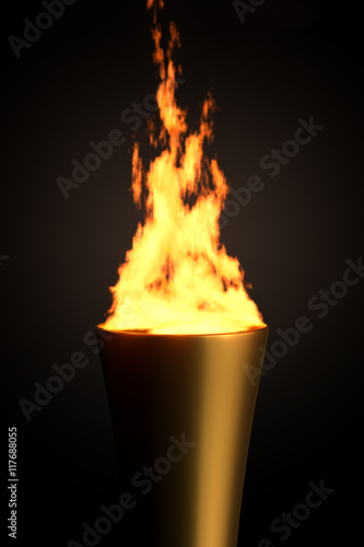 Torch with Flame, 3D Rendering