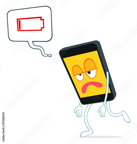 humanized smartphone walking weak from loss of power