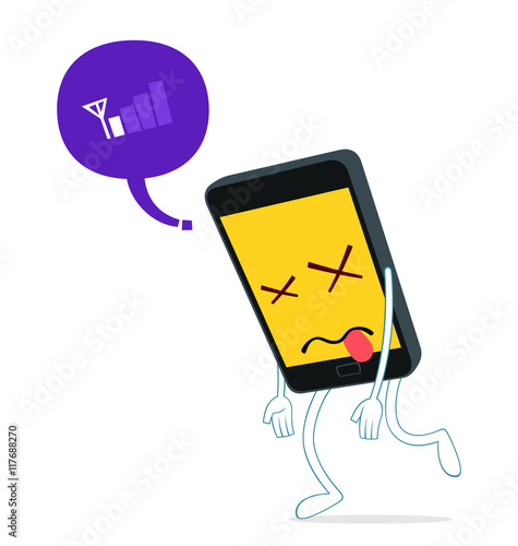 humanized smartphone walking weak from loss of signal
