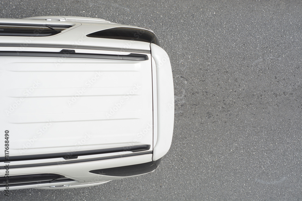 Rear of car on road from top view