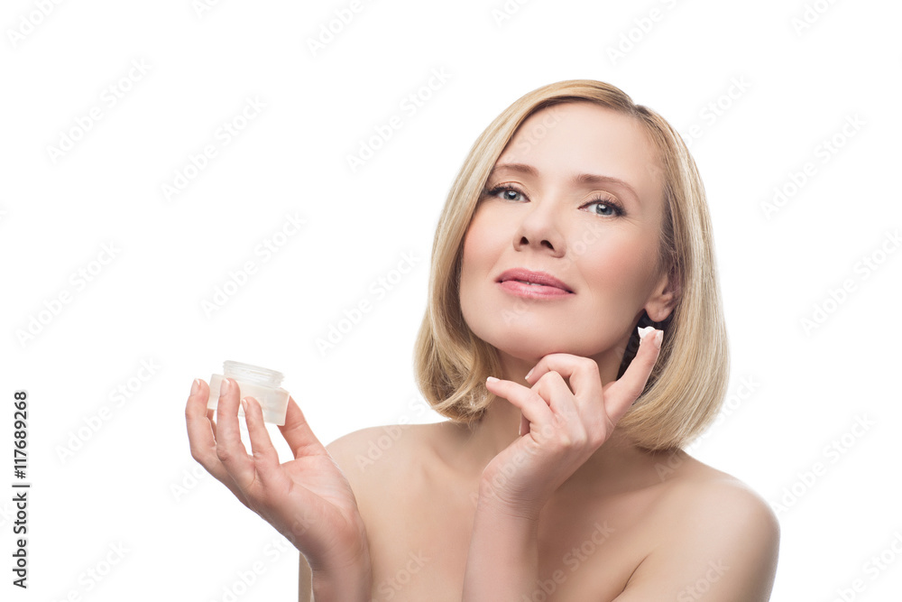 Beautiful middle aged woman with cream Beautiful middle aged woman with cream