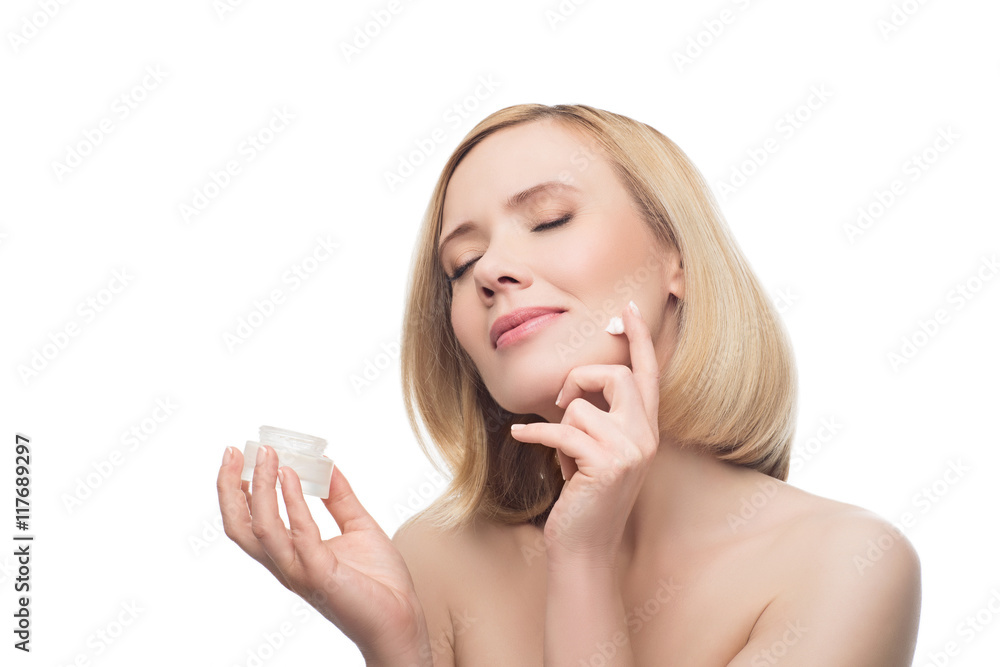 Beautiful middle aged woman with cream Beautiful middle aged woman with cream