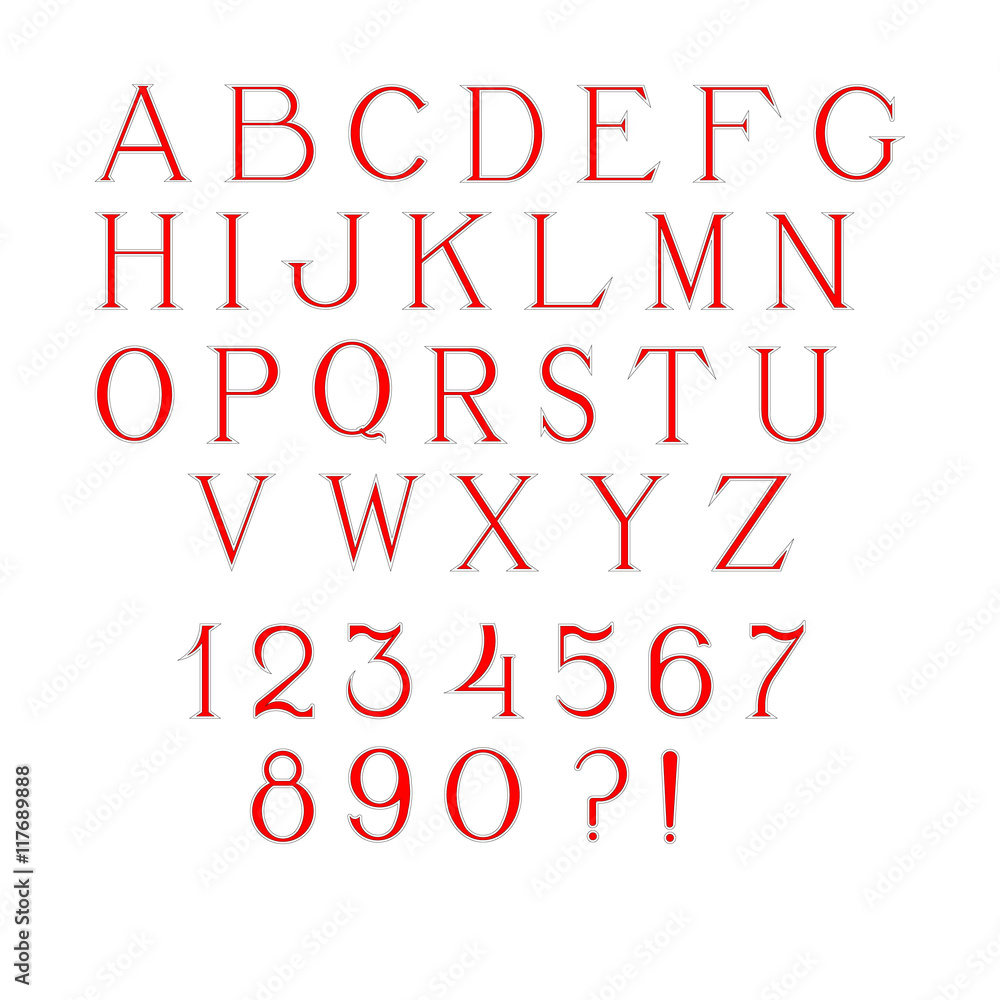 Simple and elegant handcrafted alphabet with red fill Simple and elegant handcrafted alphabet with red fill