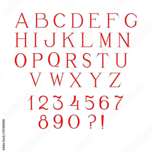 Simple and elegant handcrafted alphabet with red fill