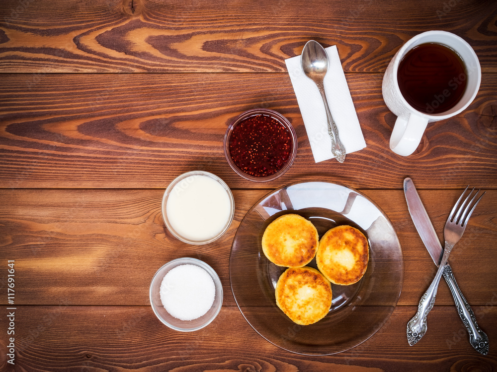 Tea set for breakfast on the table. View from above Tea set for breakfast on the table. View from above