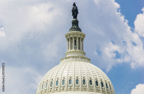 US Capitol Building on a clear day with blue sky. Senate and House of Representatives of the United States Government