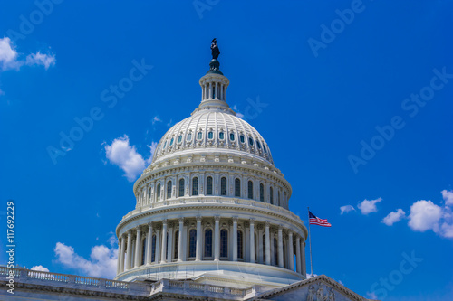US Capitol Building on a clear day with blue sky. Senate and House of Representatives of the United States Government