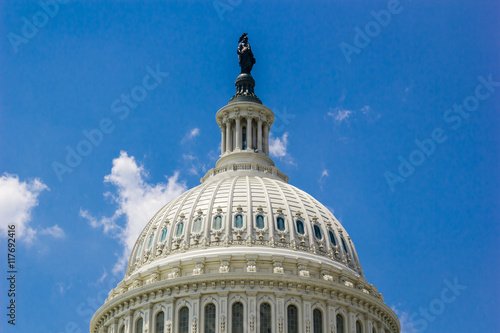 US Capitol Building on a clear day with blue sky. Senate and House of Representatives of the United States Government